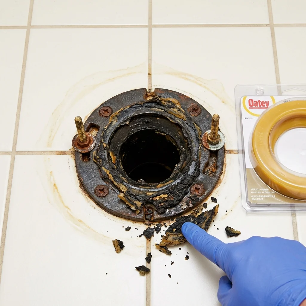 Failed wax ring showing water seepage at the base of a toilet in a Point Clear, AL home